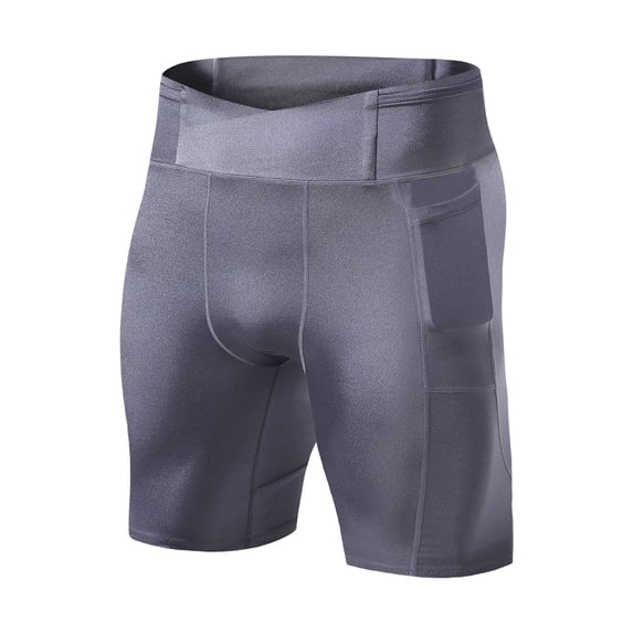 Men's Athletic Compression Shorts 9" Inseam Muscle Fit Workout Short Pants with Pockets Crossover Waistband Performance Activewear for Fitness Training Bodybuilding