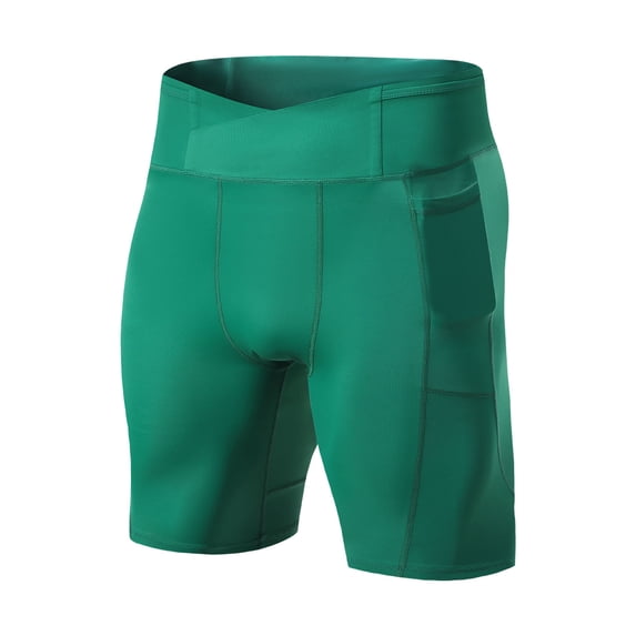 Men's Athletic Compression Shorts 9" Inseam Muscle Fit Workout Short Pants with Pockets Crossover Waistband Performance Activewear for Fitness Training Bodybuilding