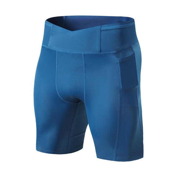 Men's Athletic Compression Shorts 9" Inseam Muscle Fit Workout Short Pants with Pockets Crossover Waistband Performance Activewear for Fitness Training Bodybuilding