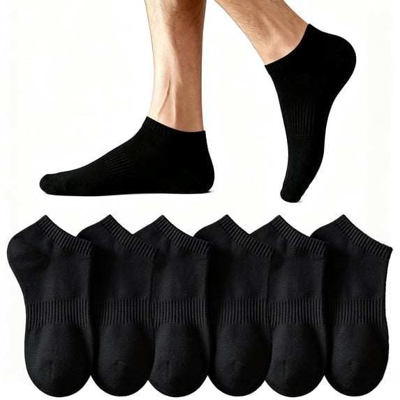 Livease No Show Socks for Womens Men, Black Ankle Athletic Socks, Thin Low Cut No Show Socks, 6 Pairs, Size 6-9