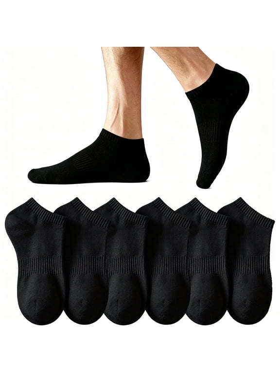 No Show Socks for Womens Men, Black Ankle Athletic Socks, Thin Low Cut No Show Socks, 6 Pairs, Size 6-9