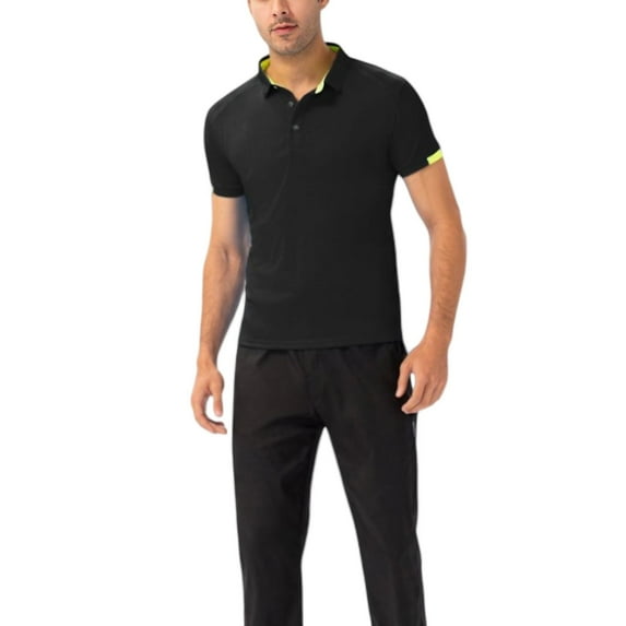 Men's Athletic Fit Polo Shirt with Contrast Collar and Moisture-Wicking Stretch Fabric - Medium, Black