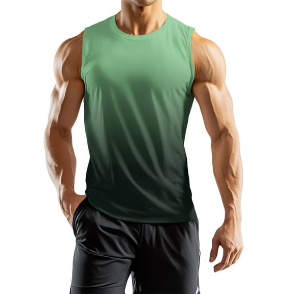 Men's Athletic Gradient Sleeveless Tank Top Quick-Dry Breathable Gym Workout Vest For Fitness Running Sports