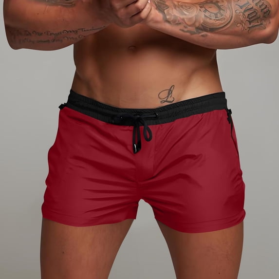 Men's Athletic Gym Workout Shorts 3 Inch Quick Dry Running Bodybuilding Short Shorts with Liner and Zipper Pockets (Wine,XXL)
