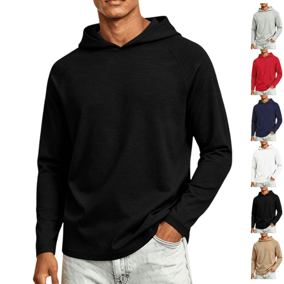 Men's Athletic Hoodie Quick Dry Lightweight Long Sleeve Hooded Pullover Fall Moisture Wicking Classic Fit Gym Active Hooded Sweatshirt Black S