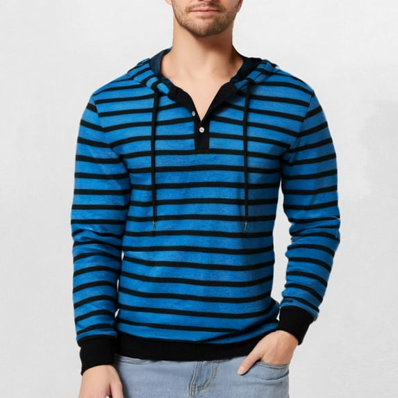 Men's Athletic Hoodies Classic Striped Printed Casual Sportswear & Fitness Hooded Sweatshirts with Button Drawstring Pockets Loose Long Sleeve Shirt Pullover Top
