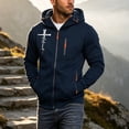 thumbnail image 1 of Men's Athletic Hoodies Solid Color Long Sleeve Zip Up Sweatshirt With Pockets Thick Casual Cross Letter Print Fleece Jacket for Daily Travel Outdoor, 1 of 6