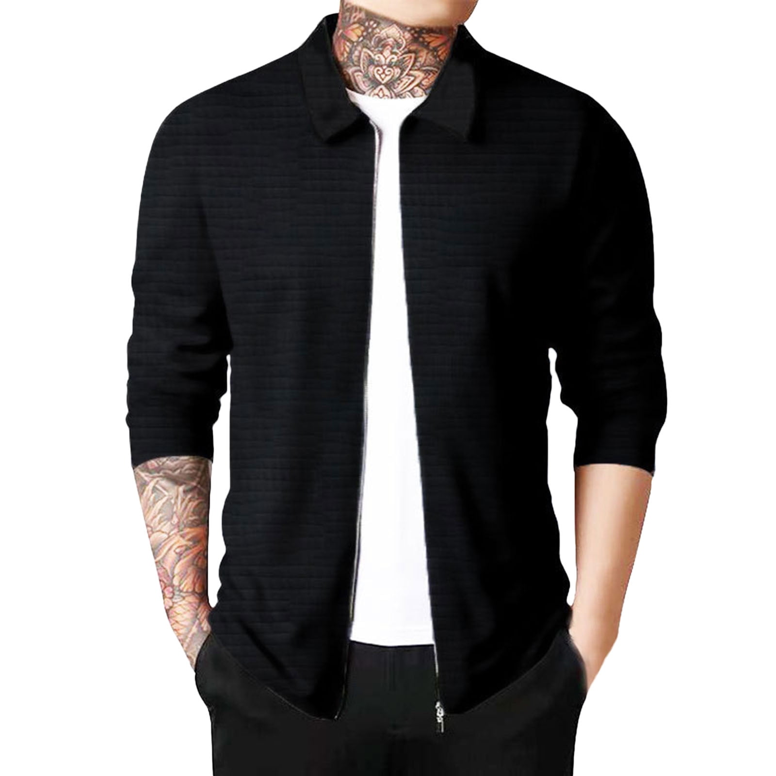 Men's Athletic Jackets Fleece Jackets Waffle Black 3XL