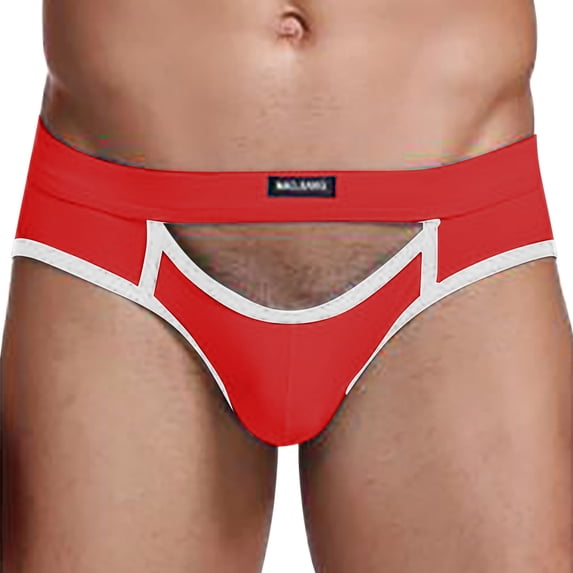 Men's Athletic Jock Strap Supportive Underwear Male Pouch Briefs Breathable Waistband, L, Red