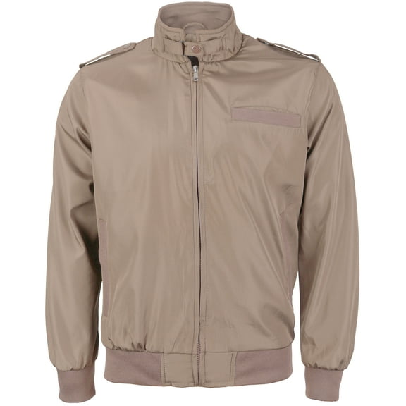 Men's Athletic Lightweight Water Resistant Slim Fit Racer Jacket (Beige, 3XL)
