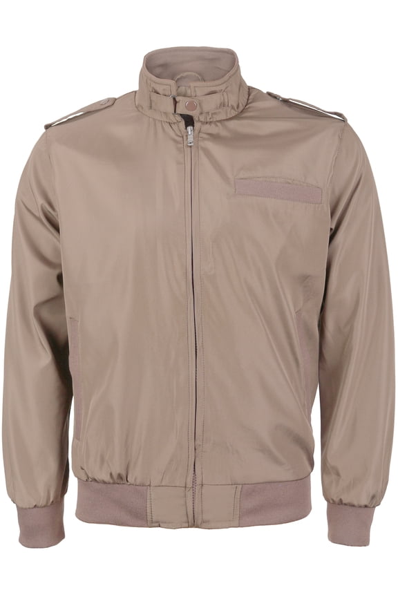 Men's Athletic Lightweight Water Resistant Slim Fit Racer Jacket (Beige, L)