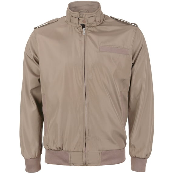 Men's Athletic Lightweight Water Resistant Slim Fit Racer Jacket (Beige, L)