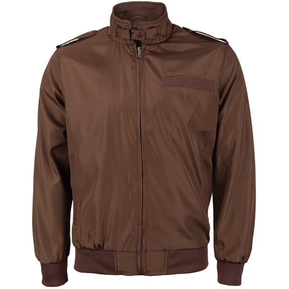 Men's Athletic Lightweight Water Resistant Slim Fit Racer Jacket (Brown, 2XL)