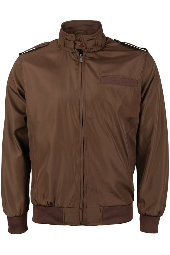 Men's Athletic Lightweight Water Resistant Slim Fit Racer Jacket (Brown, 3XL)