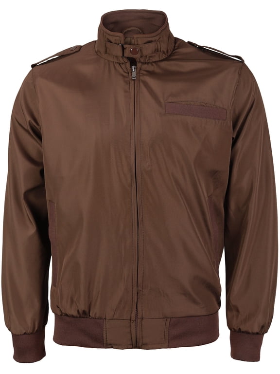 Men's Athletic Lightweight Water Resistant Slim Fit Racer Jacket (Brown, S)