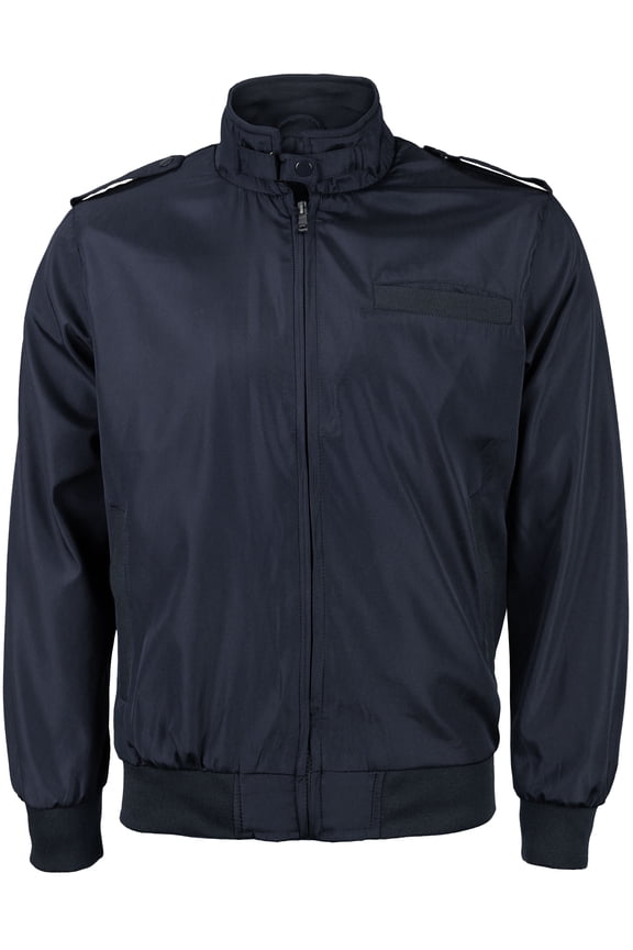 Men's Athletic Lightweight Water Resistant Slim Fit Racer Jacket (Navy, XL)
