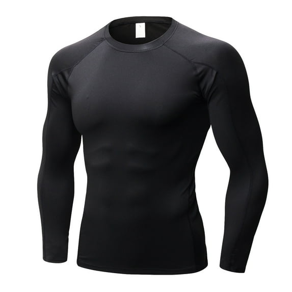 Men's Athletic Long Sleeve Compression Shirts Base-Layer Quick Dry Workout T Shirts Football Running Tops Black Size 2XL