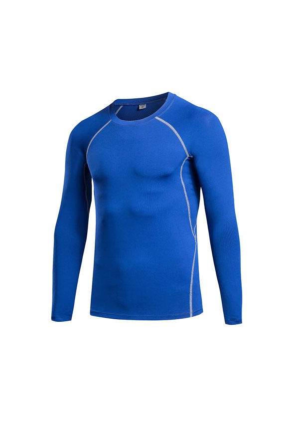 Men's Athletic Long Sleeve Compression Shirts Base-Layer Quick Dry Workout T Shirts Football Running Tops Blue Size M