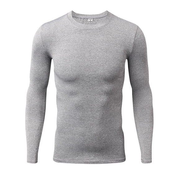 Men's Athletic Long Sleeve Compression Shirts Base-Layer Quick Dry Workout T Shirts Football Running Tops Gray Size 2XL