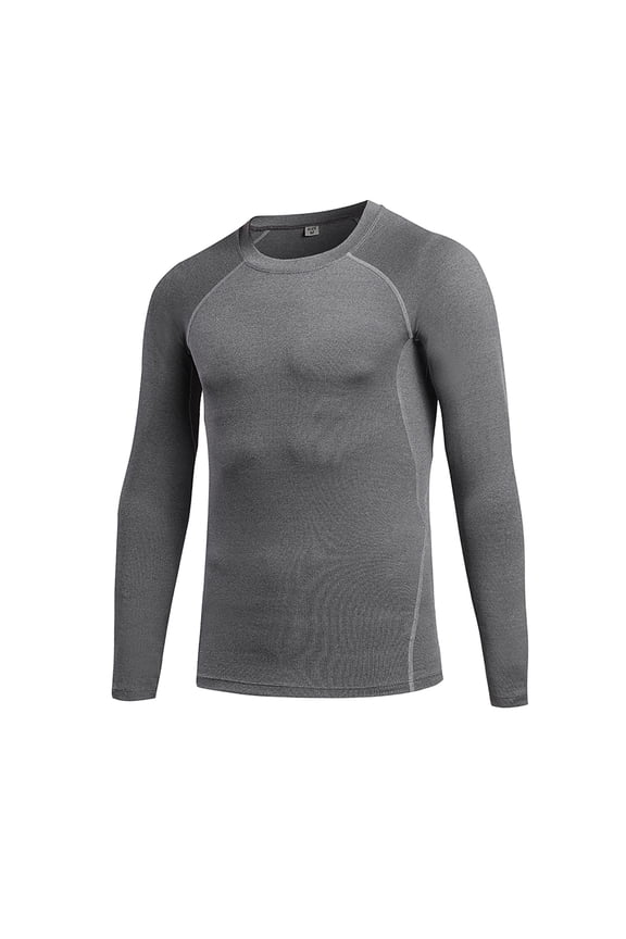 Men's Athletic Long Sleeve Compression Shirts Base-Layer Quick Dry Workout T Shirts Football Running Tops Gray Size M