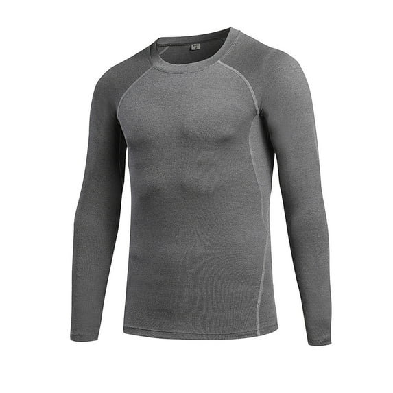 Men's Athletic Long Sleeve Compression Shirts Base-Layer Quick Dry Workout T Shirts Football Running Tops Gray Size M
