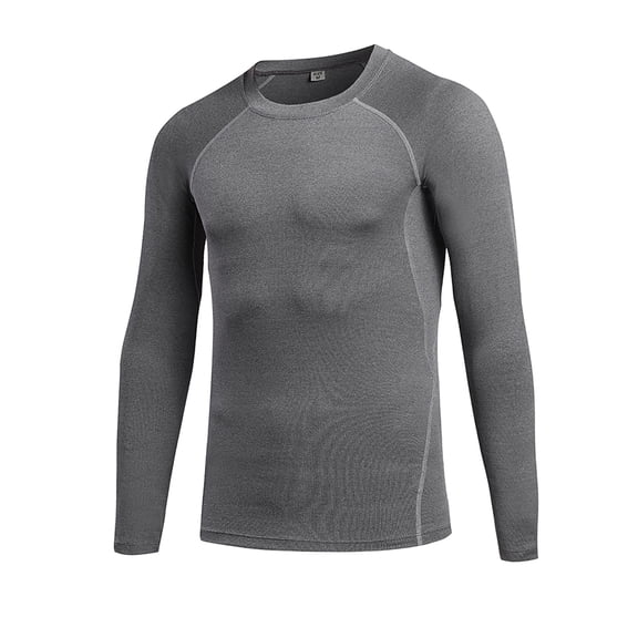 Men's Athletic Long Sleeve Compression Shirts Base-Layer Quick Dry Workout T Shirts Football Running Tops Gray Size S