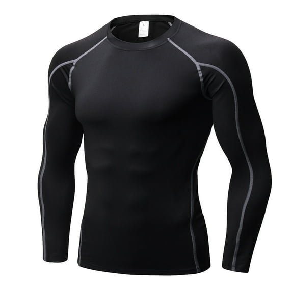 Men's Athletic Long Sleeve Compression Shirts Base-Layer Quick Dry Workout T Shirts Football Running Tops Gray Size XL