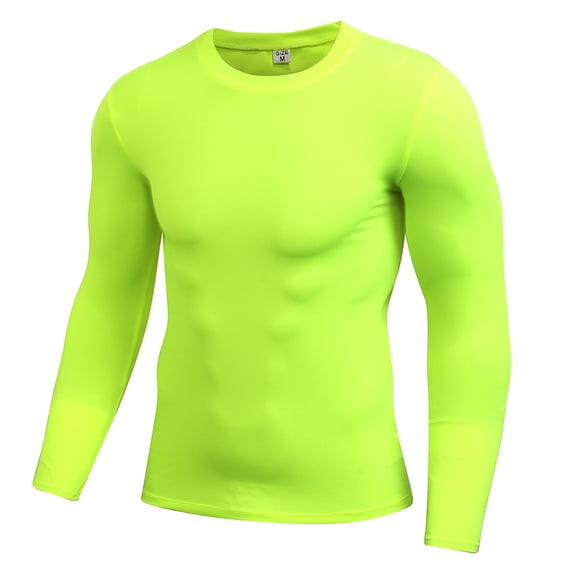 Men's Athletic Long Sleeve Compression Shirts Base-Layer Quick Dry Workout T Shirts Football Running Tops Green Size M