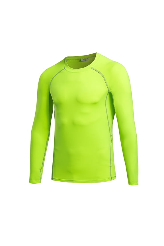 Men's Athletic Long Sleeve Compression Shirts Base-Layer Quick Dry Workout T Shirts Football Running Tops Green Size XL