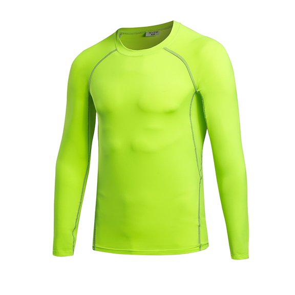 Men's Athletic Long Sleeve Compression Shirts Base-Layer Quick Dry Workout T Shirts Football Running Tops Green Size XL