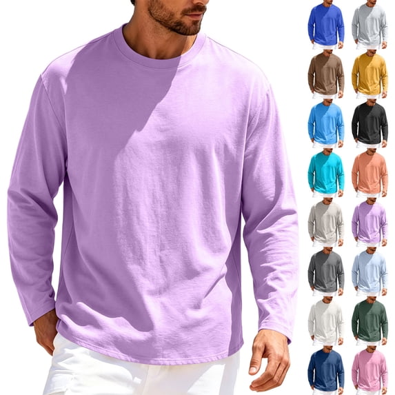 Men’s Athletic Long Sleeve Tops Moisture-Wicking Solid Color Crew Neck T-Shirts for Gym Running & Outdoor Activities