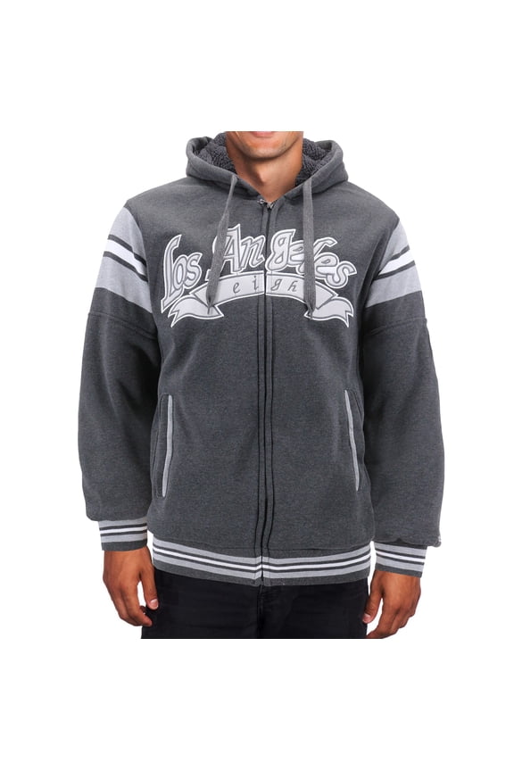 Men's Athletic Los Angeles Varsity Sherpa Fleece Lined LA Zip Up Hoodie Jacket (Grey, S)