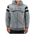 thumbnail image 1 of Men's Athletic Los Angeles Varsity Sherpa Fleece Lined LA Zip Up Hoodie Jacket (Light Grey, L), 1 of 5
