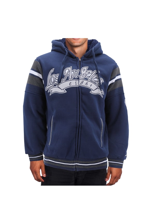 Men's Athletic Los Angeles Varsity Sherpa Fleece Lined LA Zip Up Hoodie Jacket (Navy, 3XL)