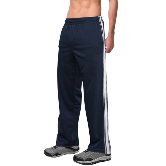 Men's Athletic Pants Elastic Waist Straight Wide Leg Pants Solid Color Striped Track Sweatpants with Pocket