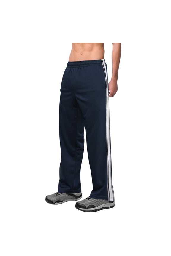 Men's Athletic Pants Elastic Waist Straight Wide Leg Pants Solid Color Striped Track Sweatpants with Pocket