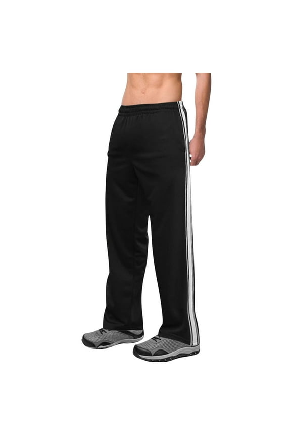 Men's Athletic Pants Elastic Waist Straight Wide Leg Pants Solid Color Striped Track Sweatpants with Pocket