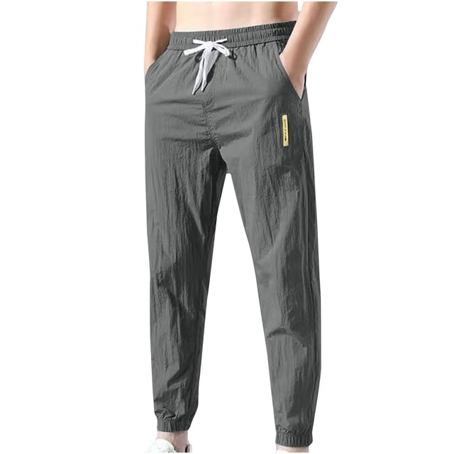 ZQUUVOU Men's Athletic Pants Lightweight Breathable Running Jogger Pocket Solid Color Elastic Waist Drawstring Cropped Pants Gray