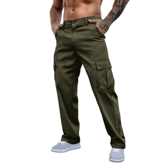 Men's Athletic Pants Solid Color Straight Leg Zipper Pocket Sports Trousers Outdoor Jogging Running Hiking Breathable Pant Army Green L