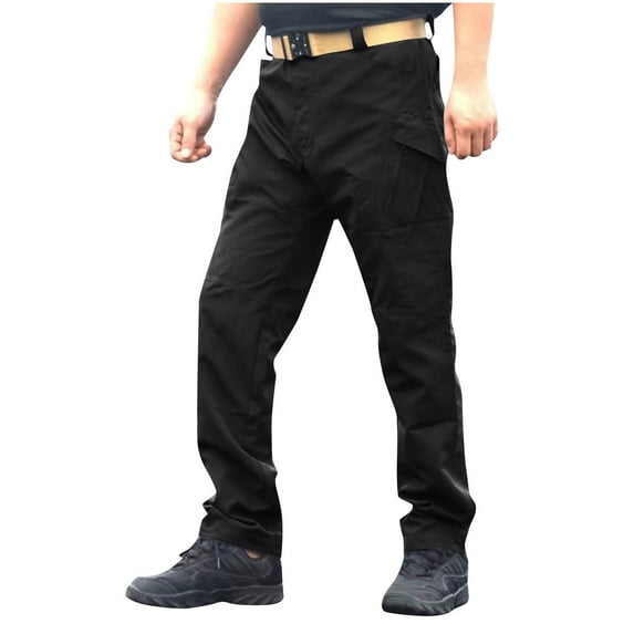 Men's Athletic Pants Solid Color Straight Leg Zipper Pocket Sports Trousers Outdoor Jogging Running Hiking Breathable Pant Black L