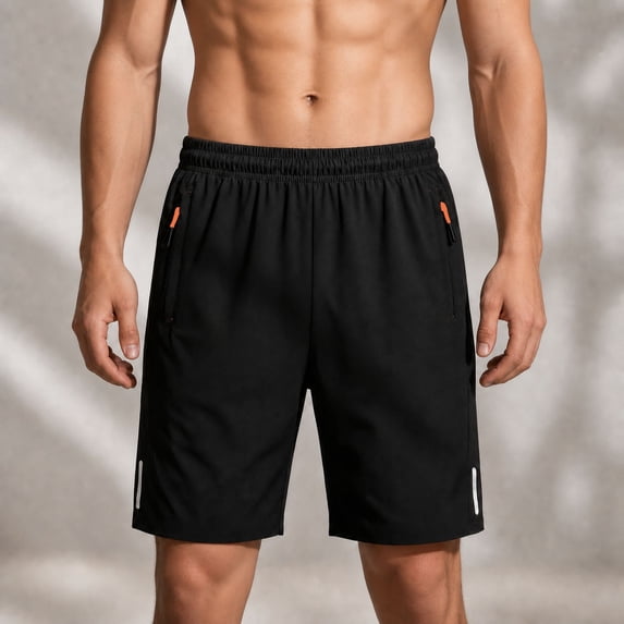 Men's Athletic Quick Dry Shorts, Lightweight Running Workout Casual Gym Outdoor Activities Shorts with Zipper Pockets, Black