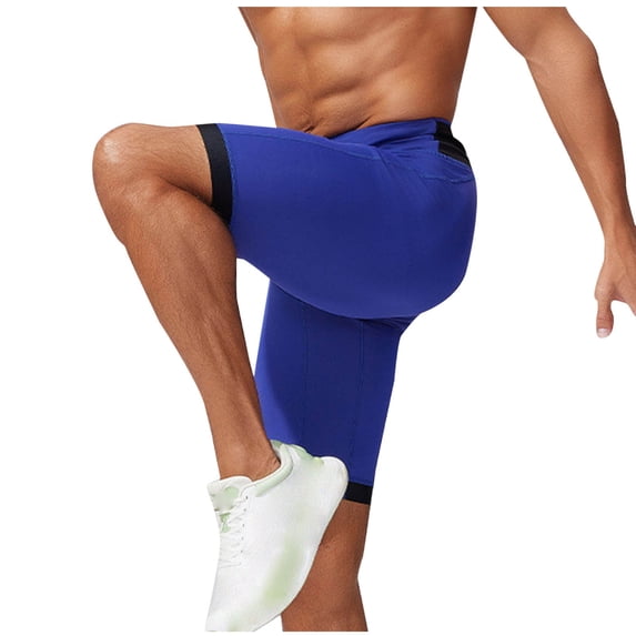 Men's Athletic Running Compression Shorts 9" Inseam Performance Workout Short Pants with Multi Pocket Waistband Above Knee Length for Marathon Training Fitness