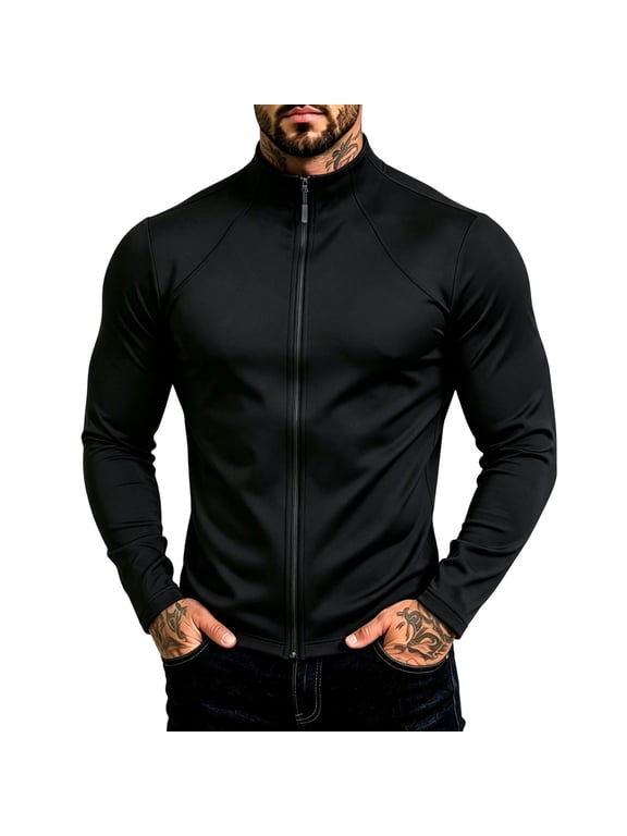 Men's Athletic Running Outerwear Muscle Fitted Soft Performance Lightweight Zip up Gym Workout Warm up Jacket Slim Fit, Moisture Wicking, 4 Way Stretch