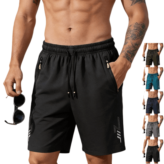 Men's Athletic Running Shorts Casual Fashion Drawstring Shorts Outdoor Lightweight Quick Dry Tennis Shorts with Zipper Pockets Black S
