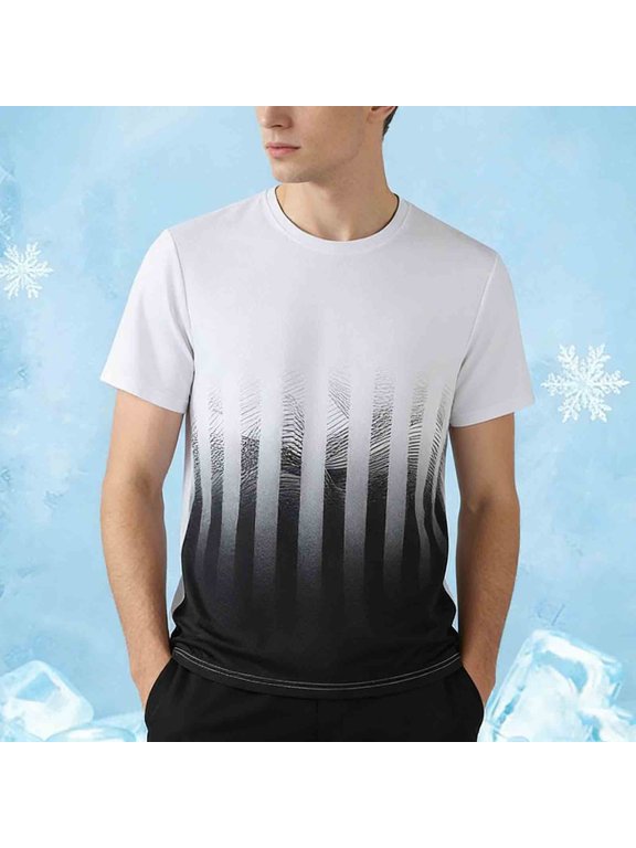 Men's Athletic Running T Shirts Crewneck Quickly Dry Ice Silk Workout Running Short Sleeve Shirts Casual Gradient Printed Round Neck Lightweight Breathable Gym Tee Tops
