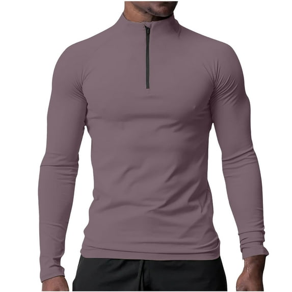 Men's Athletic Shirts Long Sleeve Quarter Zip Pullover Quick Dry Lightweight Moisture Wicking Running Workout Tops (XL, Purple)
