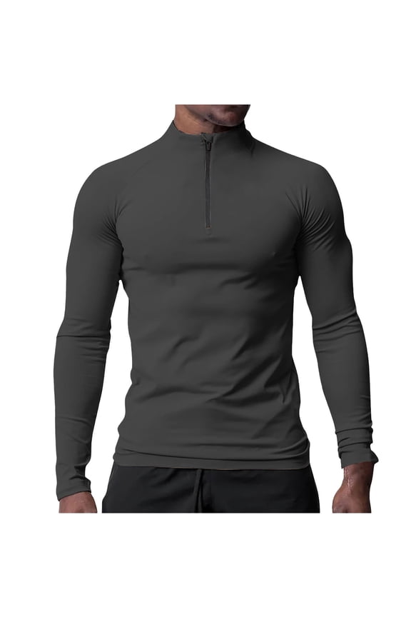 Men's Athletic Shirts Long Sleeve Quarter Zip Pullover Quick Dry Lightweight Moisture Wicking Running Workout Tops (XS, Dark Gray)