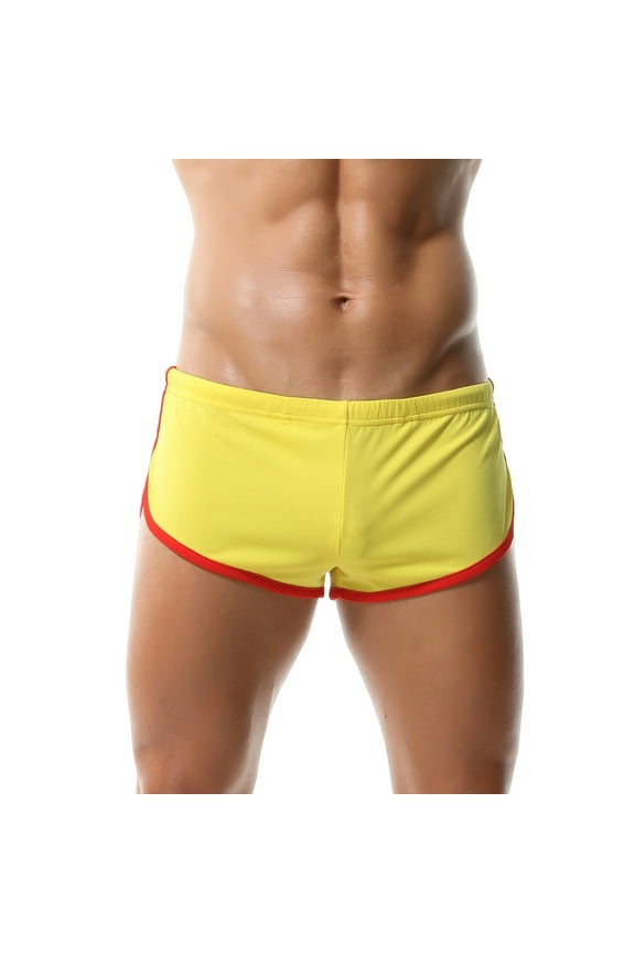 Men's Athletic Short Split Side Booty Short Bottoms for Running Gym Workout with Pouch(L,Yellow)