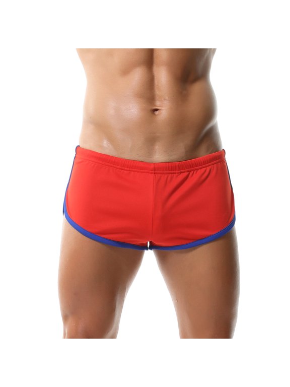 Men's Athletic Short Split Side Booty Short Bottoms for Running Gym Workout with Pouch(M,Red)