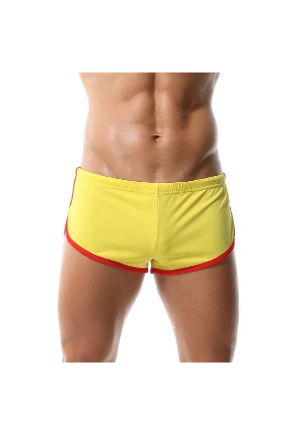 Men's Athletic Short Split Side Booty Short Bottoms for Running Gym Workout with Pouch(M,Yellow)